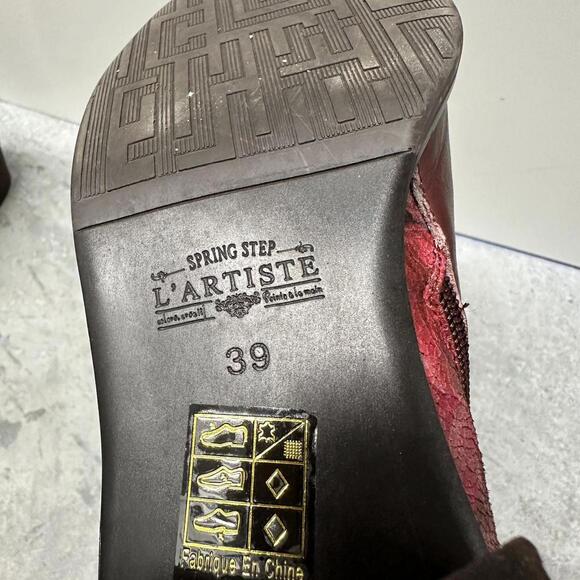 Spring Step L'Artiste Burgundy Leather Floral Ankle Boots - Picture 6 of 6